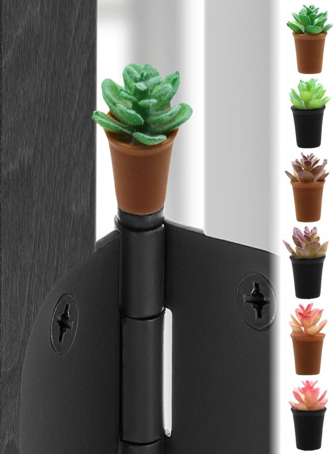 Wallertree Door Hinge Heads Decorative Topper - Succulent Magnets Door Hinge Decor - Magnetic Hinge Head Topper - Miniature Potted Plant Trinkets (Echeveria, Set of 6) - Image 1